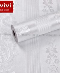 Giấy decal dán tường 3d màu trắng sọc hoa văn tân cổ