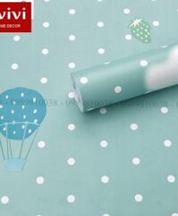 Giấy decal dán tường hoạt hình cho bé kinh khí cầu xanh