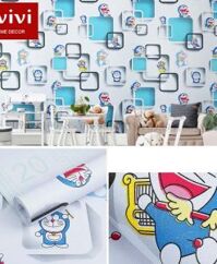Giấy decal dán tường trẻ em Doraemon ô vuông