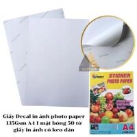 Giấy Decal in ảnh photo paper 135Gsm A4 1 mặt bóng 50 tờ - giấy in ảnh có keo dán