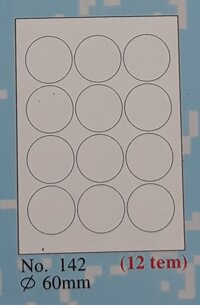 Giấy decal in mã vạch A4 Tomy 142, 12 tem tròn Ø 60mm