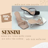 Giày dép cao cấp SENSINI quai kẹp Đá lấp lánh hậu kéo gót nhọn mica cao 7cm (HN3097)