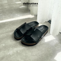 Giày dép đế trấu chữ H nam nữ Detaunisex thời trang Birken cực xinh - màu đen lót đen - DETA14F