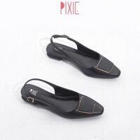 [Giày đẹp giá rẻ] Giày Búp Bê 2cm Hở Gót Mũi Vuông Khóa Vuông Màu Đen Beautynow X450