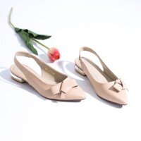 [Giày đẹp giá rẻ] Giày Búp Bê Hở Gót 2cm Gắn Nơ Màu Kem Beautynow P240