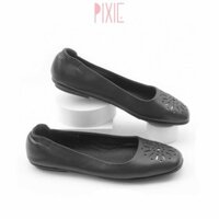 [Giày đẹp giá rẻ] Giày Búp Bê Mũi Vuông Đế Âm Da Mềm Cắt Hoa Trang Trí Màu Đen Beautynow P526