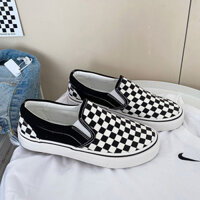 Giày dép lười nam nữ vải canvas phối màu, thoải mái, thời trang, đế bằng