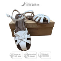[Giày Dép Nữ] Sandal Rọ Đế Bằng, Phong Cách Thanh Lịch, Quai Trắng Đế Nâu | Mã Nem 3923 - Bảo Hành 6 Tháng