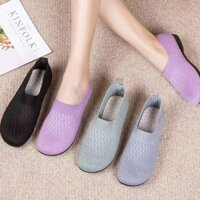 Giày Dép Nữ Thoáng Khí Thoáng Khí, Giày Flyknit Mùa Hè Thoải Mái Chống Trơn Trượt Cho Mẹ