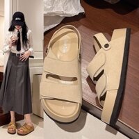 GIÀY DÉP SANDAL DA LỘN ĐẾ 5CM 2 quai dán êm mềm dễ đi, dép nữ quai ngang mới hot