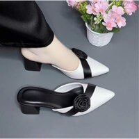 Giày Dép Sục Nữ Gắn Bông chéo Gót cao 5cm Chất Liệu Da Bền SUC004