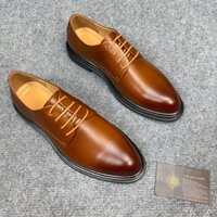 Giày Derby Cao Cấp Màu Nâu TIBAS, Giày Tây Tăng Chiều Cao Da Bò Nguyên Tấm