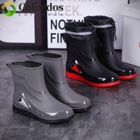 Giày đi mưa nam, Giày đi mưa sang trọng đế dày dây rút, Giày bốt giữa chân chống thấm nước thời trang Calf Galoshes Snowing