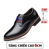 Giày đốc nam da bò tăng chiều cao 6cm mũi ngắn đẹp mẫu mới nhất Tây Cột Dây Công sở Doanh Nhân hàng hiệu giá rẻ G-8 nâu