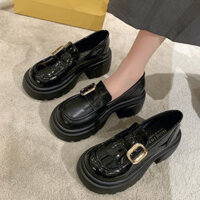 Giày đốc nữ đế cao 7cm loại I, giày oxford nữ da lì, da bóng cao cấp tag đồng - Tiệm Nhà Kao -
