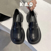 Giày đốc nữ đế cao, giày lười nữ cao cấp da lì màu full đen - Tiệm nhà KAO