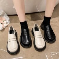 Giày Đốc Nữ Đế Xuồng PLO Chất Da Mềm Cao Cấp Giày Lolita Cổ Thấp Oxford Nữ Màu Đen Kem Hot Trend