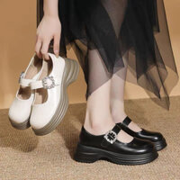 Giày đốc nữ quai ngang LOLITA da bóng trơn bánh bèo đế cao 4cm phong cách Hàn Quốc mẫu mới hot thu đông 2023