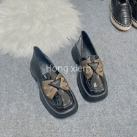 Giày đốc nữ thắt nơ tam giác,siêu nhẹ đế 5p,da bóng mềm ,êm chân,Giày oxford vintage