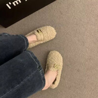 Giày Đơn Đế Mềm Giày Đậu Hà Lan Mùa Đông Ấm Áp Phong Cách Mới Chống Trơn Trượt