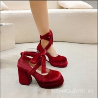 Giày đơn kiểu dáng nhỏ thơm mát mùa xuân và thu mới 2025, giày cao gót Mary Jane chunky màu hồng phong cách retro Pháp cho phụ nữ