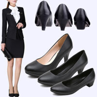 Giày đơn mùa xuân thoải mái, Giày công sở, giày công sở, giày nữ xỏ chân, giày da nhỏ, giày đen lười gót vừa