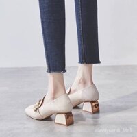 Giày Doudou, giày một lớp Gót Dày gót cao vừa bằng da mềm của phụ nữ, giày cho mẹ tăng chiều cao, giày da nhỏ, giày Nữ Tình Yêu da sáng chế