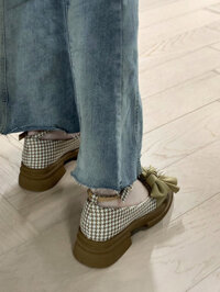 Giày Falube French Mary Jade Spring Houndstooth Bow Temperament Leather Leather