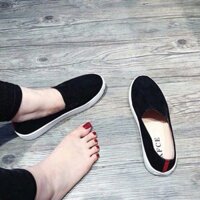 Giày [FISHIP]GIÀY LƯỜI NỮ GIÀY SLIPON DA LỘN MÀU ĐEN [] (HOT TREND) new ; '