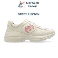 Giày GC LOGO cao cấp nam nữ ảnh thật, Giày gucci béo màu trắng hồng full phụ kiện.