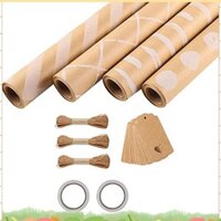 Giấy gói 4 cuộn, Giấy gói đám cưới Vai trò Giấy gói sinh nhật 43 X 300 Cm / Cuộn Bộ giấy gói với 2 băng dính 3 dây 20 Thẻ giấy Kraft regharry