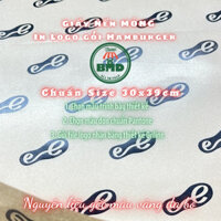 Giấy gói Hamburger in logo mỏng chuẩn 25gsm (màu giấy vàng kraft) size 30x39 cm - Block 1000 tờ