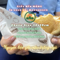Giấy gói Hamburger in logo mỏng chuẩn 28gsm (màu giấy trắng ngà) size 30x39 cm - Block 1000 tờ