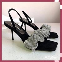 Giày Guốc Cao Gót 7-9p Đính Đá Lấp Lánh Bản Quai Đi Êm Chân