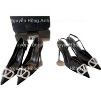 giày guốc mũi nhọn đen chữ V đá cao gót 7p (FULL HỘP) cho nữ V199