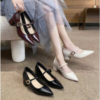 Giày guốc nữ, giày mũi nhọn đế 3cm da vân bóng êm chân mã H109