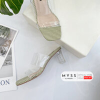 Giày guốc nữ MYSS 2 quai trong phối gót trong suốt 5cm thời trang - SU115