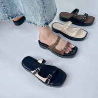 Giày guốc sục nữ MYSS 2 quai ngang phối khóa đế bánh mì 4cm thời trang - SU209