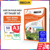 Giấy In Ảnh A3 Media 1 Mặt Bóng 180gsm 50 Tờ Glossy Photo Paper Giấy Ảnh 30x42 Giấy In Phun Màu