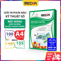 Giấy In Ảnh A4 Media 1 Mặt Bóng 135gsm 100 Tờ Glossy Photo Paper Giấy Ảnh 21x30 Giấy In Phun Màu