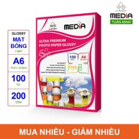 Giấy In Ảnh Media 1 Mặt Bóng (Glossy) A6 (10.5 x 14.8cm) 200gsm 100 Tờ [bonus]