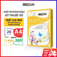 Giấy In Ảnh Media 1 Mặt Lụa Mịn A4 (21x30) 260gsm 20 Tờ, RC Photo Paper Semi Glossy Giấy Ảnh Cao Cấp Giấy In Phun Màu