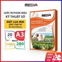 Giấy In Ảnh Media 2 Mặt Lụa Mịn A3 (30x42) 280gsm 20 Tờ, RC Photo Paper Semi Glossy Giấy In Phun Màu