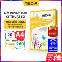 Giấy In Ảnh Media 2 Mặt Siêu Bóng A4 (21x30) 260gsm 20Tờ RC High Glossy Photo Paper Giấy Ảnh Cao Cấp