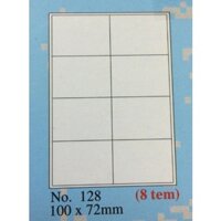 Giấy in decal Tomy 128 ( 8 tem / 1 tờ A4 kích thước 100 x 72 mm ) Hộp 100 tờ A4