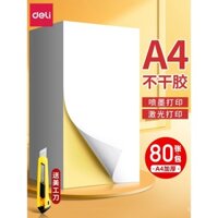 Giấy in dính A4 Deli, nhãn dán trống trong suốt, giấy dính lưng cho máy in phun và laser, có thể in, ghi, cắt, 80 tờ mỗi gói, giấy dính dày A4