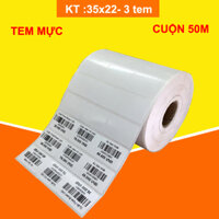 Giấy in mã vạch 3 tem 35x22mm cuộn 50m