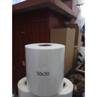 Giấy in mã vạch tem nhãn, tem phụ 50x30 ,cuộn 30m ,1tem/hàng(5 cuộn )