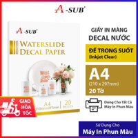 Giấy In Màng Decal Nước A-Sub, Trong Suốt (Inkjet Clear) A4 (21x30) 20 Tờ Dùng Cho Máy In Phun Màu