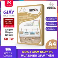 Giấy In Màu A4 Giấy In Ảnh A4 MEDIA Inkjet Giấy 2 Mặt Bề Mặt Bóng Khổ A4 Định Lượng 230gsm - 260gsm - 300gsm 50 Tờ